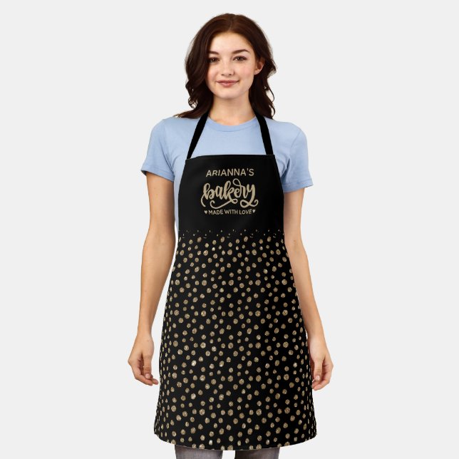 Chic Gold Polka Dots Baking Apron for Baker (Worn)
