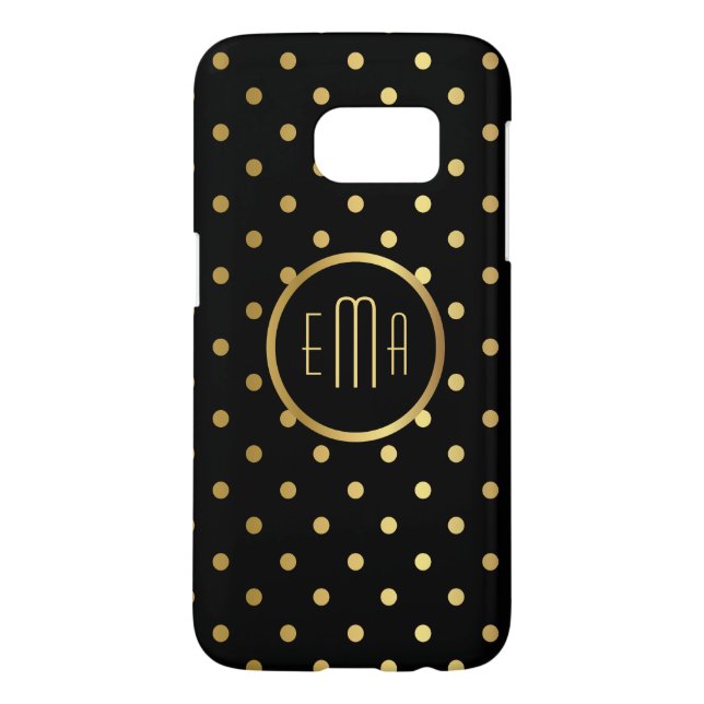 Chic Gold Polka Dots on Black with Monogram Case-Mate Samsung Galaxy Case (Back)
