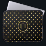 Chic Gold Polka Dots on Black with Monogram Laptop Sleeve<br><div class="desc">A chic computer sleeve for the fashion conscious, this design features a gold polka dots pattern over a contrasting black background with matching round frame and your custom monogram. Simply edit the sample text with your initials. The gold colours used in this design have subtle shading and highlighting to resemble...</div>