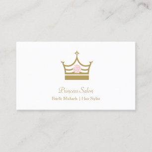 Chic Gold Princess Crown Pink Rose Hair Stylist Business Card