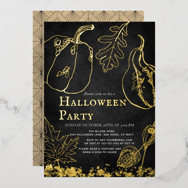 Chic Gold Pumpkin Black Halloween Party (Front/Back)