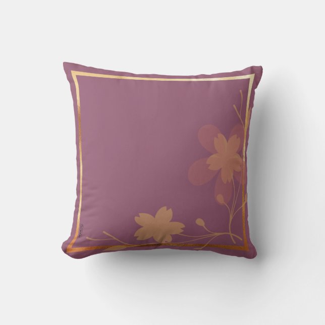 Chic Gold  Purple Abstract Floral Frame Throw Pillow (Front)