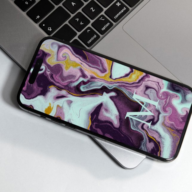 Chic Gold Purple Marble Monogram Case-Mate iPhone Case (Creator Uploaded)