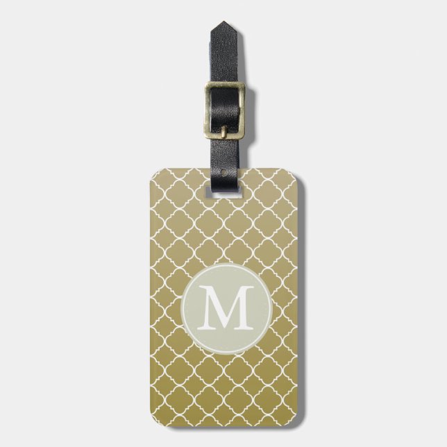 Chic Gold Quatrefoil Monogram Luggage Tag (Front Vertical)