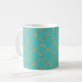 Chic Gold Quatrefoil Turquoise White Coffee Mug