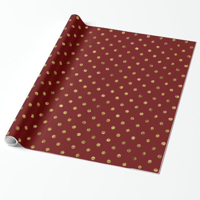 Chic Gold Red Glam Polka Dots Wrapping Paper (Unrolled)