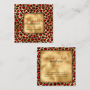 Chic Gold Red Leopard Print Fashion Modern Square Business Card