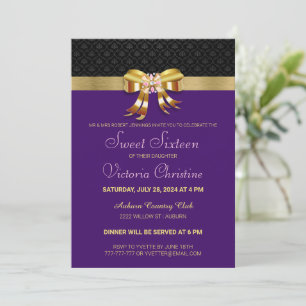 Chic Gold Ribbon Birthday Invitation