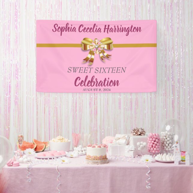 Chic Gold Ribbon Birthday Party Banner (Party)