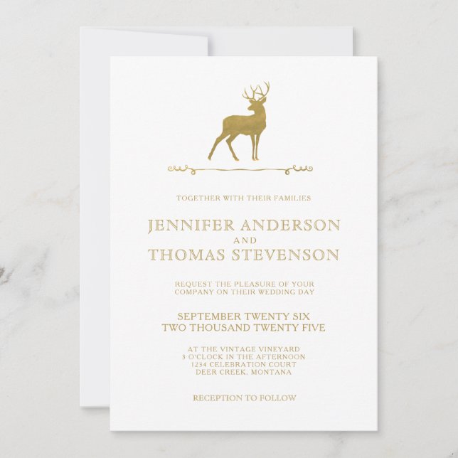 CHIC GOLD | RUSTIC DEER WEDDING INVITATIONS (Front)