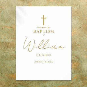 Chic Gold Script Baptism Christening Welcome Sign
