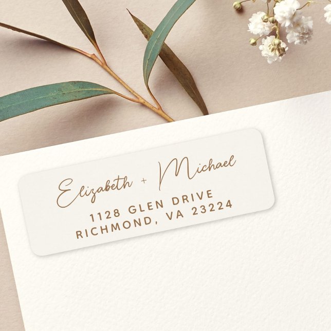 Chic Gold Script Cream Wedding Return Address (Creator Uploaded)