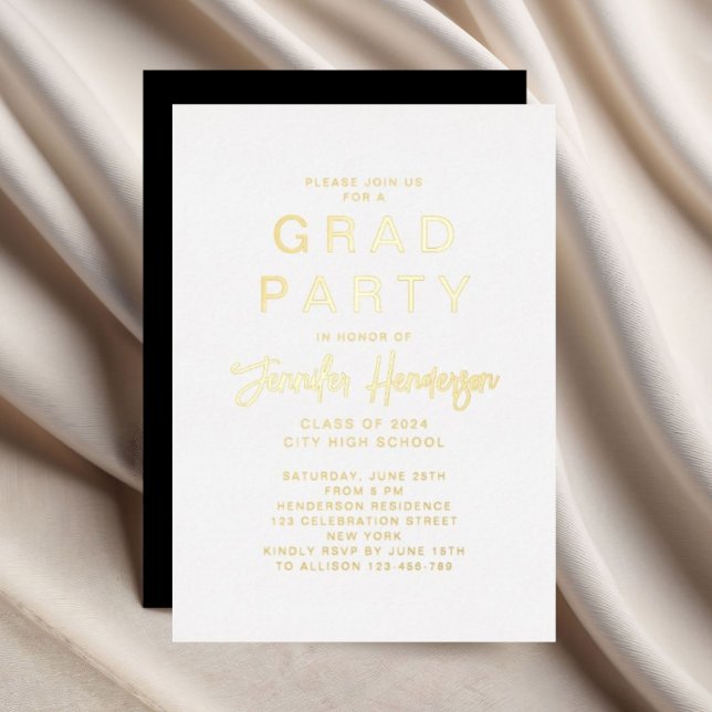Chic Gold Script Grad Party Foil Invitation (Chic Gold Script Grad Party Foil Invitation)