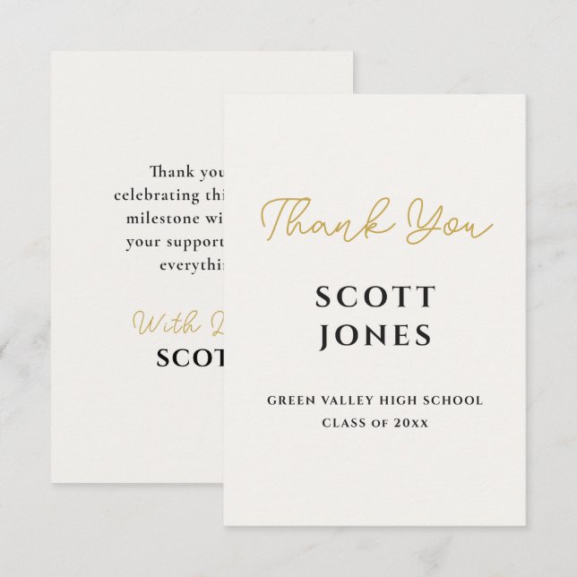 Chic Gold Script Graduation Thank You Card (Front/Back)