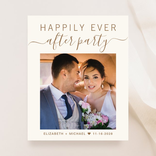 Chic Gold Script Photo Wedding Reception Invite (Creator Uploaded)