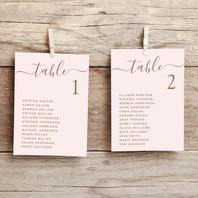 Chic Gold Script Pink Wedding Seating Chart Card (Creator Uploaded)