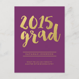 Chic Gold Script Purple Graduate Photo Postcard