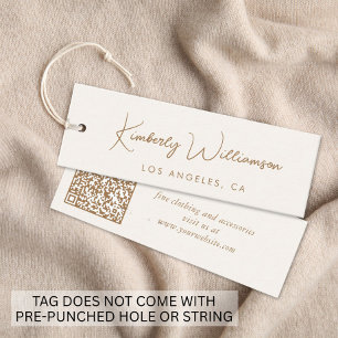 Chic Gold Script QR Code Cream Clothing Hang Tag