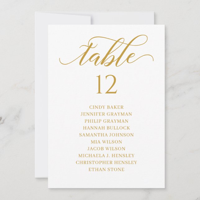 Chic Gold Script Table Number Seating Chart (Front)
