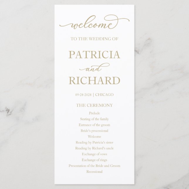 Chic Gold Script Wedding Ceremony Program (Front)