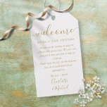 Chic Gold Script Wedding Favour Welcome Basket Bag Gift Tags<br><div class="desc">Featuring signature style names,  this elegant gold and white tag can be personalized with your special thank you information in chic gold lettering. Designed by Thisisnotme©</div>