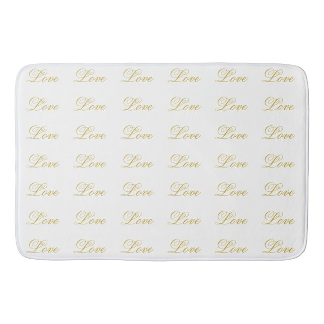 Chic Gold Script White Love Wedding Calligraphy Bath Mat (Front)