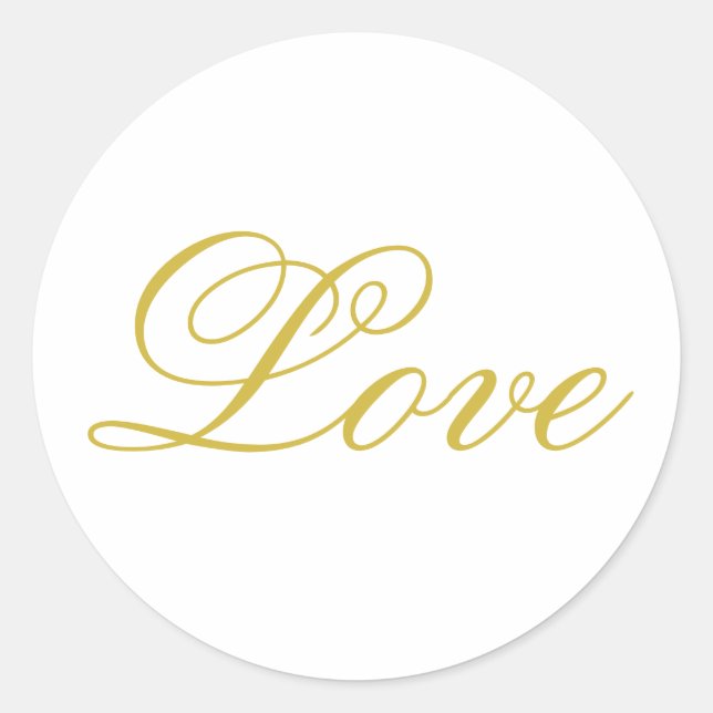 Chic Gold Script White Love Wedding Calligraphy Classic Round Sticker (Front)