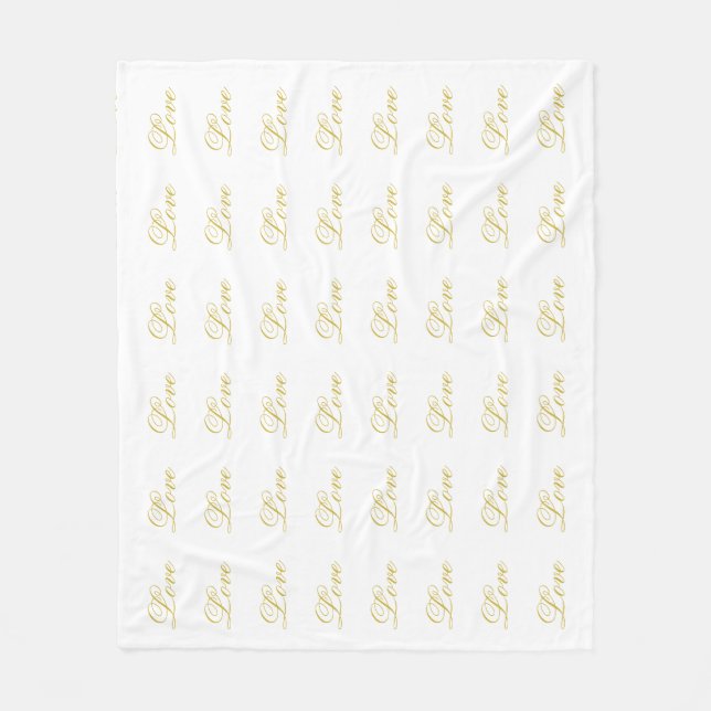 Chic Gold Script White Love Wedding Calligraphy Fleece Blanket (Front)