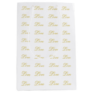 Chic Gold Script White Love Wedding Calligraphy Medium Gift Bag
