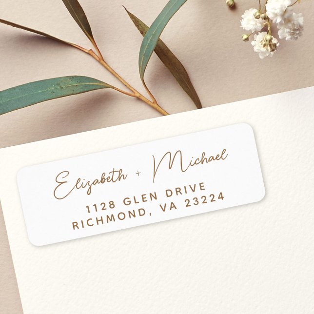 Chic Gold Script White Wedding Return Address (Creator Uploaded)