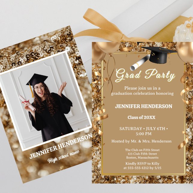 Chic Gold Sequins Graduation Party 2025 Invitation (Creator Uploaded)