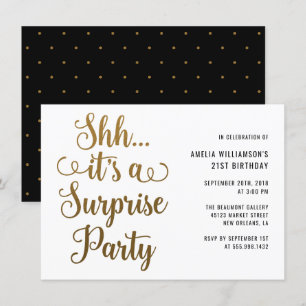 Chic Gold Shh... It's a Surprise Party Typography Invitation