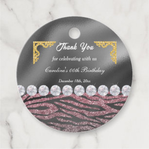 Chic Gold Silver Foil & Pink Zebra Print Favour Tags