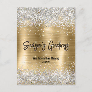 chic gold silver glitter new year Christmas Postcard
