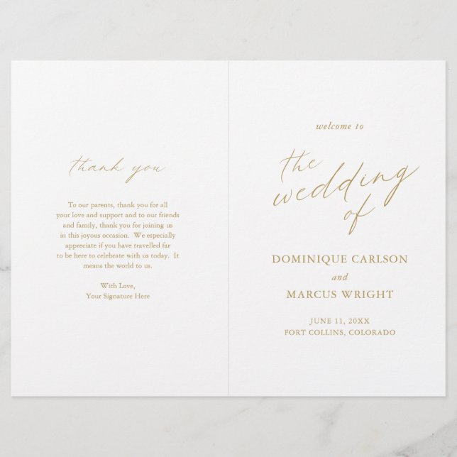 Chic Gold Simple Elegant Wedding Programme (Devant)