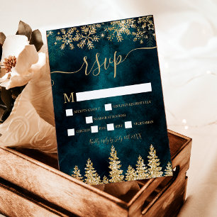 Chic gold snow pine green Christmas winter rsvp