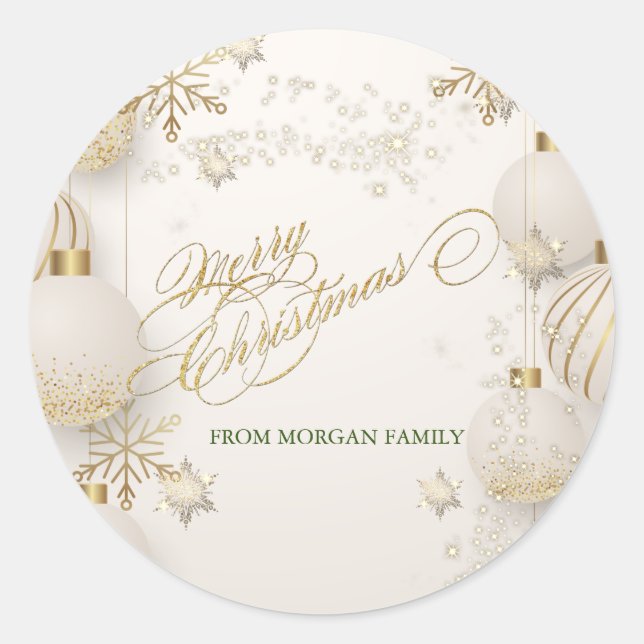 Chic Gold Snowflakes,Balls Christmas  Classic Round Sticker (Front)
