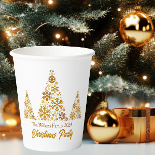 Chic Gold Snowflakes Christmas Party Personalized Paper Cups