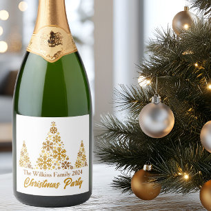 Chic Gold Snowflakes Christmas Party Personalized Sparkling Wine Label