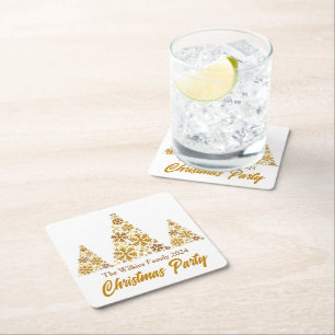 Chic Gold Snowflakes Christmas Party Personalized Square Paper Coaster
