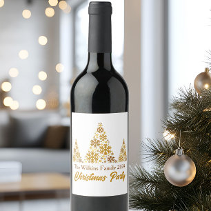 Chic Gold Snowflakes Christmas Party Personalized Wine Label