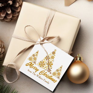 Chic Gold Snowflakes Christmas Tree Personalized Favour Tags