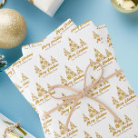 Chic Gold Snowflakes Merry Christmas Tree Custom Wrapping Paper Sheet<br><div class="desc">A chic gold script Merry Christmas gift wrap with your family name under beautiful trees made of golden snowflakes above Merry Christmas. Trendy holiday wrapping paper sheets with an artistic pattern and personalized message.</div>