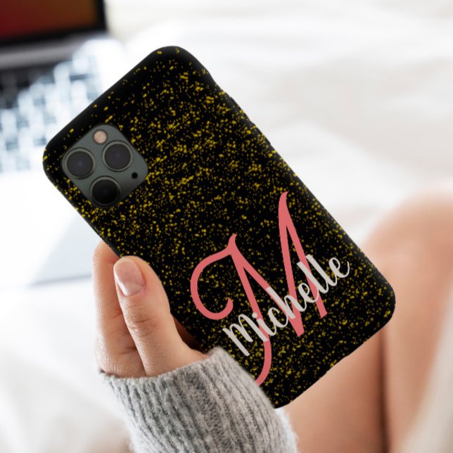 Chic Gold sparkle black pink monogram unique girly Case-Mate iPhone Case (Creator Uploaded)