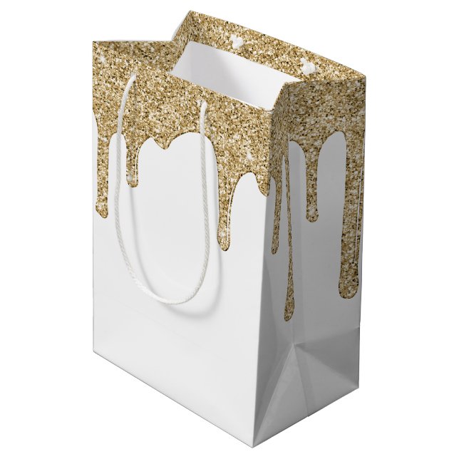 Chic Gold Sparkle Glitter Drips Medium Gift Bag (Back Angled)