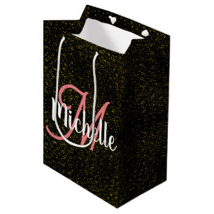 Chic Gold sparkle pink monogram girly unique Medium Gift Bag