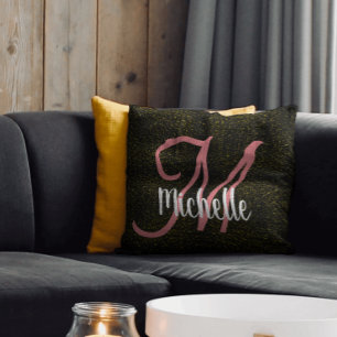 Chic Gold sparkle pink monogram girly unique Throw Pillow