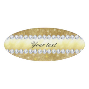 Chic Gold Sparkling Stars and Diamonds Name Tag