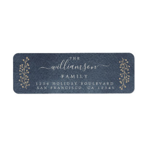 Chic Gold Sprig Blue Christmas Adresse de retour