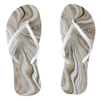 Chic Gold Swirl Marble White Flip Flops